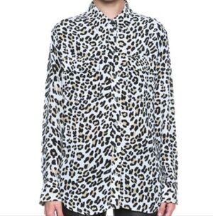 Equipment Femme modern leopard silk button down blouse shirt M